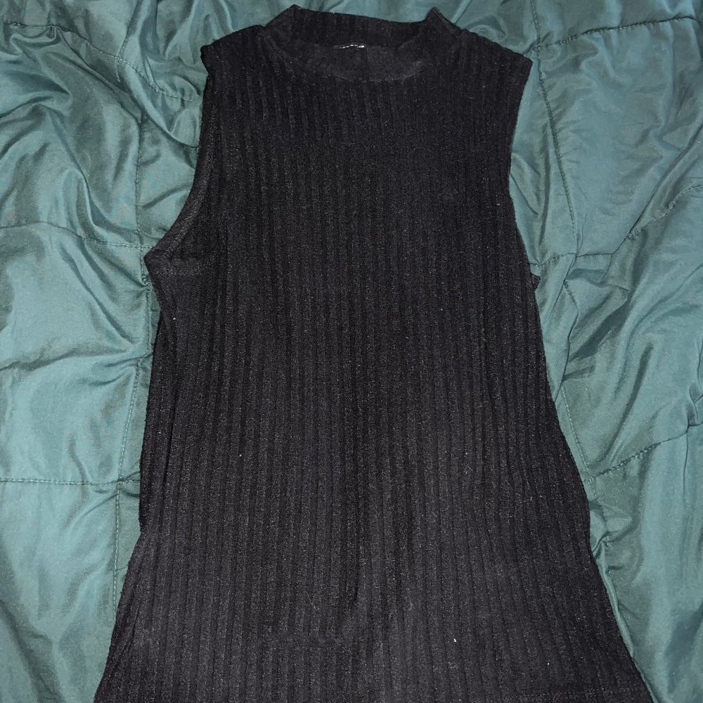 Cotton On Short Turtleneck Ribbed Black Tank Top